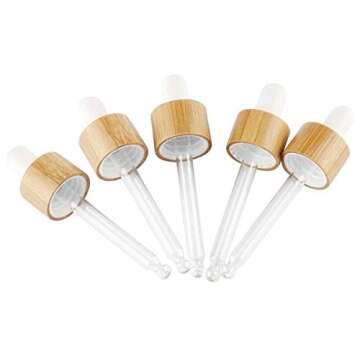 Furnido 5 Pack Glass Eye Droppers for Essential Oils,Glass Dropper Pipette Top with Natural Bamboo C...