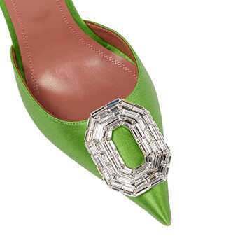 Vertundy Women's slingback Rhinestone Heels-Pointed Toe Satin Crystal Stiletto Wedding Bride Pump Shoes Sage Grass Green