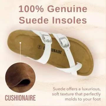CUSHIONAIRE Luna Cork Footbed Women's Sandals - Comfortable Slip-On Slides with Adjustable Straps & Memory Foam for All-Day Wear | Beach Essential Summer Sandals for Women 2025, WHITE 7