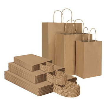 Toovip 90 Pack Plain Brown Kraft Paper Bags with Handles Bulk, Multiple 3 Assorted Sizes Gift Bags f...