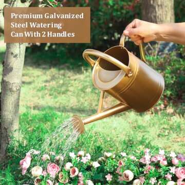 Watering Can for Outdoor Plants&Indoor Plants,Plant Watering Can 1 Gallon,Metal Flower Garden Watering Can Water Can Watering Pot,Galvanized Steel Watering Can Outdoor (Gold)