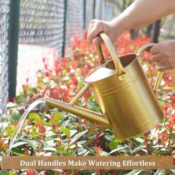 Watering Can for Outdoor Plants&Indoor Plants,Plant Watering Can 1 Gallon,Metal Flower Garden Watering Can Water Can Watering Pot,Galvanized Steel Watering Can Outdoor (Gold)