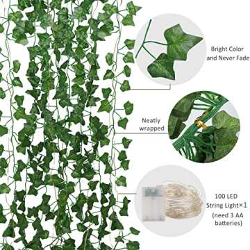 RECUTMS 12 Pack Ivy Vines with LED Lights for Decor