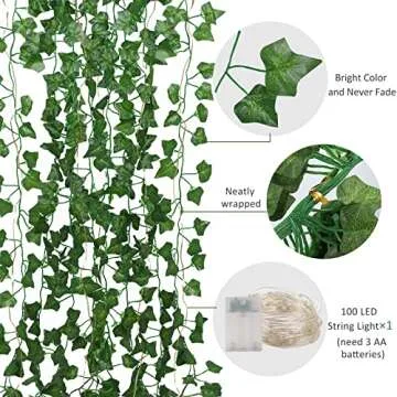RECUTMS 12 Pack Ivy Vines with LED Lights for Decor