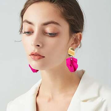 GUOXIAOMEI Chic Elegant Boho Red Rose Petal Dangle Resin Earrings Drop Acrylic Tiered Matte Flower E...