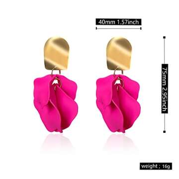 GUOXIAOMEI Chic Elegant Boho Red Rose Petal Dangle Resin Earrings Drop Acrylic Tiered Matte Flower Earrings Statement Exaggerated Floral Tassel Earrings for Women (Rose Red)