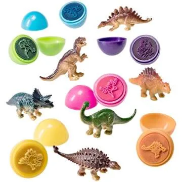 PREXTEX 12 count Mini Dinosaurs for Easter Eggs - Easter Basket Stuffer for Toddlers - Pre Stuffed Easter Eggs with Toys Inside - Easter Toys for Toddler, Boys - Dinosaur Easter Eggs Toys for Toddlers
