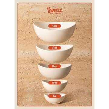 Sweese 6 Inch Porcelain 18 oz Bowls Set of 6, for Soup | Cereal | Fruits | Rice - Microwave, Dishwasher, and Oven Safe - White