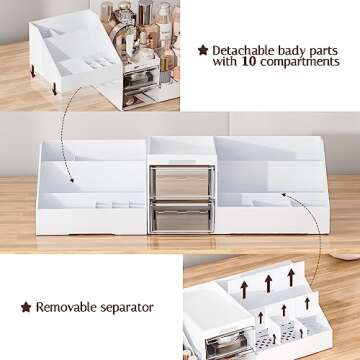 High-Capacity Makeup Organizer with 2 Drawers - Versatile Storage for Beauty Essentials