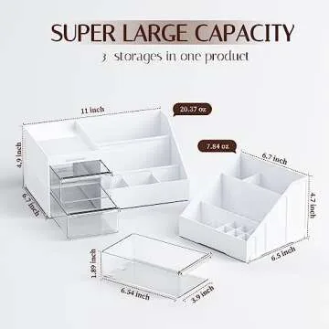 Large Capacity Makeup Organizer with Detachable Storage