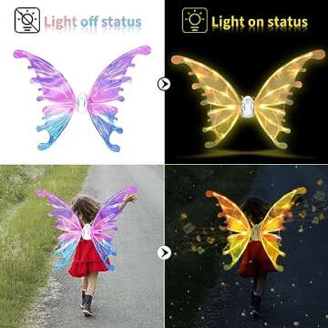 maysida Electric Fairy Wings for Girls, Light Up Moving Butterfly Wings with LED Lights and Music, Toy for Kids as Halloween Valentine Birthday Christmas Party Costume Princess Cosplay Dress Up Gift