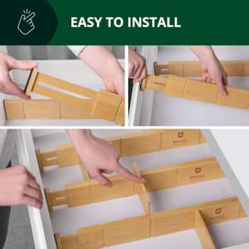 ROYAL CRAFT WOOD Adjustable Bamboo Drawer Dividers Organizers (17" - 21.5") with Inserts - Expandable Drawer Organization Separators for Kitchen Large Utensils, Clothes, Bedroom, 4-Pack