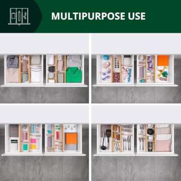 ROYAL CRAFT WOOD Adjustable Bamboo Drawer Dividers Organizers (17" - 21.5") with Inserts - Expandable Drawer Organization Separators for Kitchen Large Utensils, Clothes, Bedroom, 4-Pack