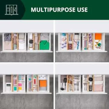 ROYAL CRAFT WOOD Adjustable Bamboo Drawer Dividers Organizers (17" - 21.5") with Inserts - Expandable Drawer Organization Separators for Kitchen Large Utensils, Clothes, Bedroom, 4-Pack