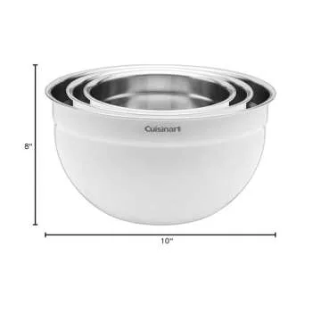 Cuisinart CTG-00-SMBW White Painted Stainless Steel Mixing Bowls with Lids, Set of 3