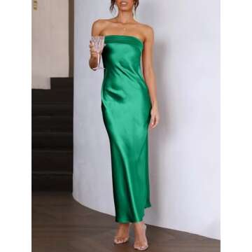 Caracilia Women Satin Formal Wedding Guest Maxi Dress 2025 Spring Backless Strapless Tube Backless C...