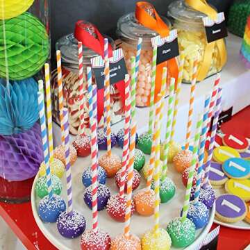 Hiware 200-Pack Biodegradable Rainbow Paper Straws for Parties