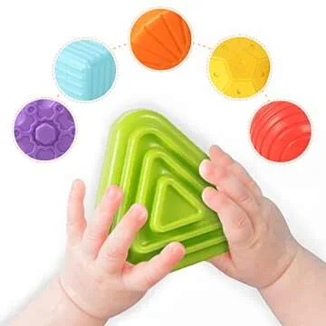 Tiyol Shape Sorter Baby Toys 12-18 Months, Montessori Learning, Developmental Toys, Cube Bin & 6 Sensory Shape Blocks, Fine Motor Skills, Birthday Gifts Toddler Boy Girl Age 1 2 3（6 Pieces）