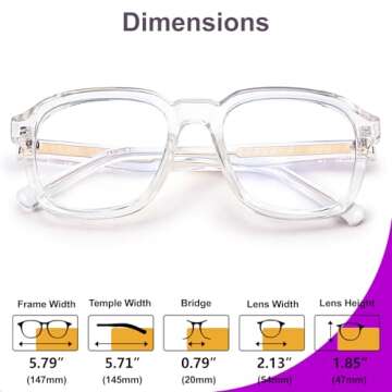 VISOONE TR90 Square Frame Blue Light Blocking Glasses Fashion Computer Eyewear for Women and Men Bennett