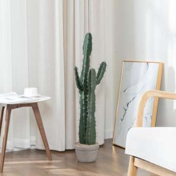 MyGift Fake Indoor Plants Artificial Cactus Decor in Cement Style Clay Pot, 36-Inch Tall
