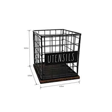 Rae Dunn Utensil Caddy - Silverware Holder, Cutlery Caddy for Fork, Knife and Spoon - Rustic Farmhouse Metal Grid-Iron Frame - Kitchen Organizer and Countertop Space Saver for Flatware