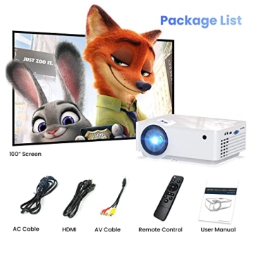 GROVIEW 1080P Bluetooth Mini Projector with 100” Screen