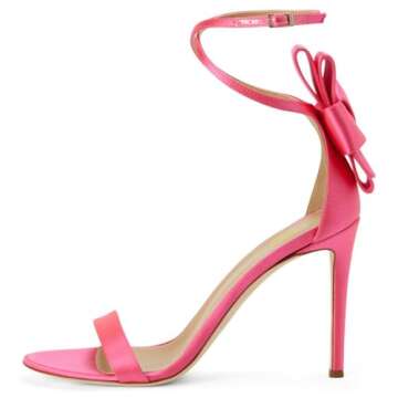 FSJ Women Cute Back Bow Knot Heeled Sandals Stiletto Heels Open Toe One Strap Satin Bridal Wedding S...