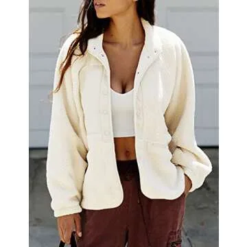 PRETTYGARDEN Women 2024 Fall Winter Fleece Jacket Long Sleeve Casual Button Fuzzy Sherpa Cropped Coa...