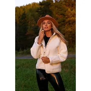 PRETTYGARDEN Women 2024 Fall Winter Fleece Jacket Long Sleeve Casual Button Fuzzy Sherpa Cropped Coats Outerwear with Pockets(Off-white,Large)