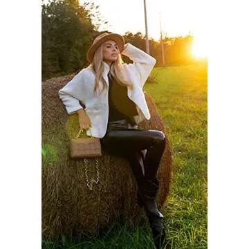 PRETTYGARDEN Women 2024 Fall Winter Fleece Jacket Long Sleeve Casual Button Fuzzy Sherpa Cropped Coats Outerwear with Pockets(Off-white,Large)