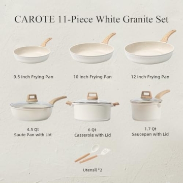 CAROTE Non-stick Cookware Set 11 pcs, Eco-Friendly and Versatile