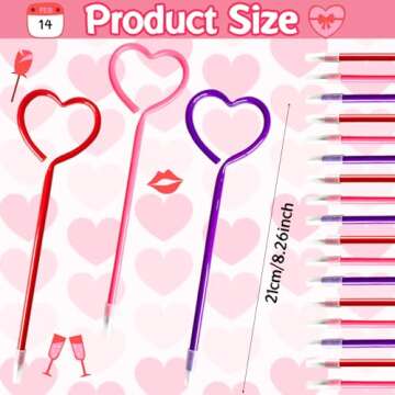 Muiyaneq 48 Pcs Valentines Day Pens,Heart Shape Pens,Rollerball Pens,Red Pink and Purple Ballpoint P...