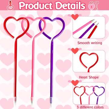 Muiyaneq 48 Pcs Valentines Day Pens,Heart Shape Pens,Rollerball Pens,Red Pink and Purple Ballpoint Pen for Valentines Party Favor,Boys and Girls,School Office Supplies