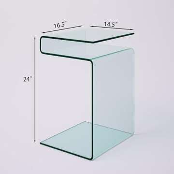 FENGHUA GLASS HOME S-Shaped Night Stands for Bedrooms Glass Bedside Table with Storage Shelves,End Table Small Coffee Table for Living Room