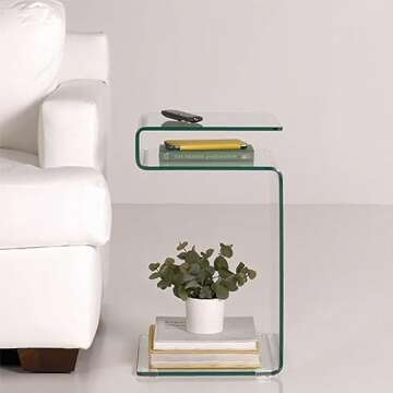 FENGHUA GLASS HOME S-Shaped Night Stands for Bedrooms Glass Bedside Table with Storage Shelves,End Table Small Coffee Table for Living Room