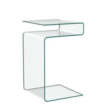 FENGHUA GLASS HOME S-Shaped Night Stands for Bedrooms Glass Bedside Table with Storage Shelves,End Table Small Coffee Table for Living Room