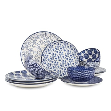 Selamica Ceramic 12-Pieces Dinnerware Sets, Ceramic Dish Plates and Bowls Sets, Service for 4, Dinne...