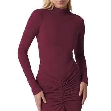 ISZPLUSH Women’s Maxi Dress High Collar Long Sleeve Waist Rouched Solid Slim Fit Autumn Spring Party Club Evening Bodycon Maxi Dress A-Wine Red