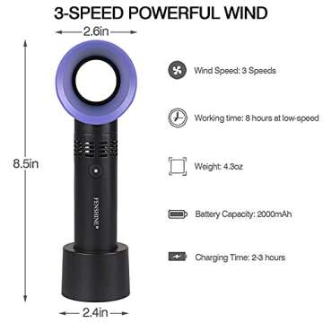 fenshine Portable USB Rechargeable Mini Fan Eyelash Fan Dryer Bladeless Handheld Fan for Eyelash Extension, Air Conditioning Blower for Essential Eyelash Extension Supplies (Black 02)