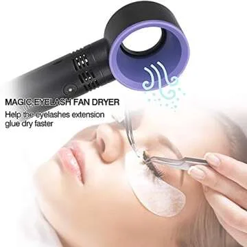 fenshine Portable USB Rechargeable Mini Fan Eyelash Fan Dryer Bladeless Handheld Fan for Eyelash Extension, Air Conditioning Blower for Essential Eyelash Extension Supplies (Black 02)