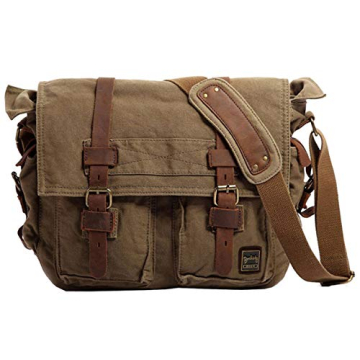 Berchirly Men's Military Canvas Messenger Bag - 17.3" Laptop Crossbody for Casual and Professional U...