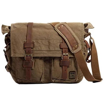 Berchirly Men's Military Canvas Messenger Bag - 17.3" Laptop Crossbody for Casual and Professional U...