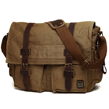 Berchirly Military Canvas Messenger Bag for 17.3 Inch Laptops