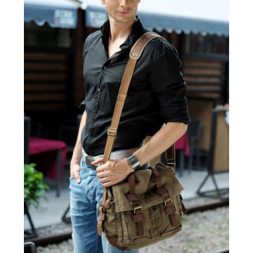 Berchirly Military Canvas Messenger Bag for 17.3 Inch Laptops