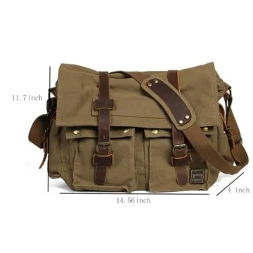 Berchirly Military Canvas Messenger Bag for 17.3 Inch Laptops