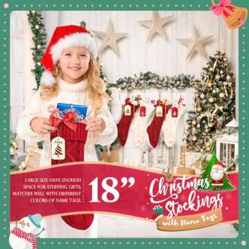 HOMEBROS Christmas Stockings, Personalized Family Christmas Stockings with Name Tags 18" Large Class...
