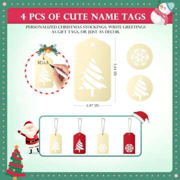 HOMEBROS Christmas Stockings, Personalized Family Christmas Stockings with Name Tags 18" Large Classic Cable Knit Christmas Stockings Burgundy Ivory White for Christmas Decor - 4 Pcs