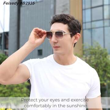 FEISEDY Men Women Retro Oversized Square Pilot Sunglasses