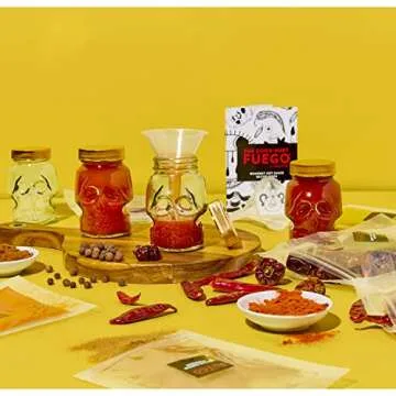 The Good Hurt Fuego by Thoughtfully, DIY Hot Sauce Set, Hot Sauce Making Kit Includes 4 Skull Shaped Reusable Glass Jars, 2 Funnels, Seasonings, Gloves and Recipe Book to Make Your Own Hot Sauce