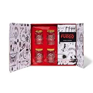 The Good Hurt Fuego by Thoughtfully, DIY Hot Sauce Set, Hot Sauce Making Kit Includes 4 Skull Shaped Reusable Glass Jars, 2 Funnels, Seasonings, Gloves and Recipe Book to Make Your Own Hot Sauce